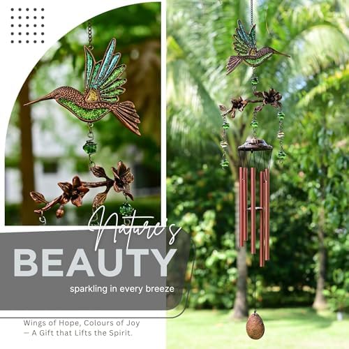 Wind Chimes for Outside, Wind Chimes Outdoor Clearance, Soothing Tones, Hummingbird Wind Chime, Memorial, Sympathy Gift, Patio, Porch, Home Décor, Modern, Art Décor, Bronze (32" Hummingbird) - Image 6