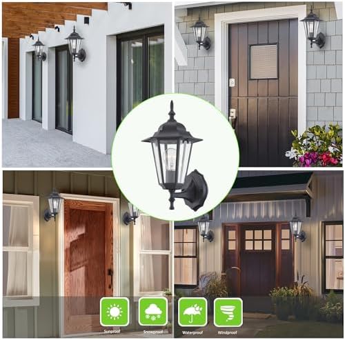WISBEAM Outdoor Wall Lantern, Black Wall Sconce for House Porch Lighting Fixture, E26 Base 60W Max, Metal Housing Plus Glass, Wet Location Rated, ETL Qualified, Bulbs not Included - Image 5