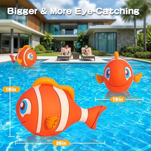Floating Pool Lights Solar Powered, 16'' Inflatable Waterproof Clownfish Solar Pool Lights that Float, Auto On/Off LED Floating Lights for Pool Garden Backyard Outdoor Decoration - (4 Piece) - Image 4