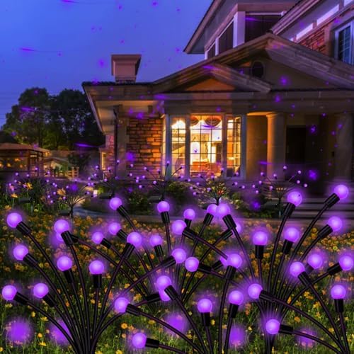 Kohlrabi Solar Garden Lights Outdoor, 6 Pack 48 LED Solar Purple Firefly Lights Waterproof, Sway by Wind, Halloween Swaying Light for Yard Patio Backyard Garden Planter Flower Bed Pathway Decoration by KohlrabiDecor