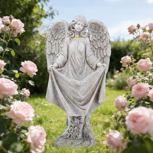 basen Angel Garden Statue Outdoor, Memorial Angel Figurine for Grave Yard Lawn, Resin Praying Angel Sculpture for Cemetery Decoration, Sympathy Gift, Spiritual Garden Decor - Image 6