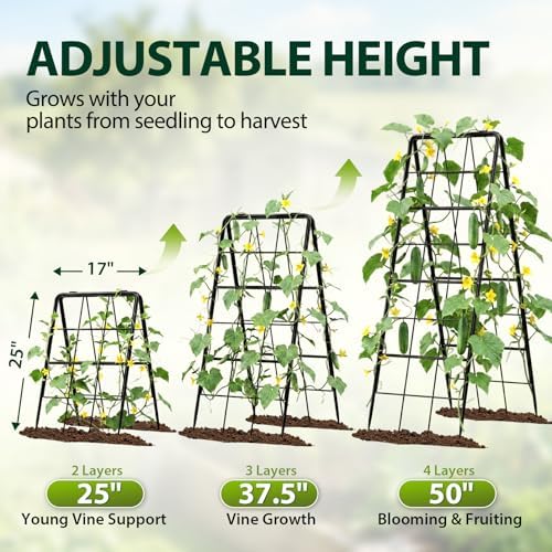 2 Pack 50" Tall A Frame Trellis for Climbing Plants Outdoor (50" X 17") – Heavy Duty Garden Adjustable Trellis, Metal Trellis for Cucumbers, Beans, Tomatoes, Grapes, and Vining Vegetables - Image 5