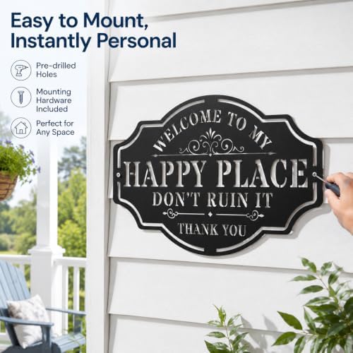 Personalized This Is My Happy Place Don’t Ruin It Metal Sign, Happy Place Metal Wall Art, Vintage Welcome Sign Decor for Home Garden Porch Patio Farm Bar Coffee Wall Decor - Image 6