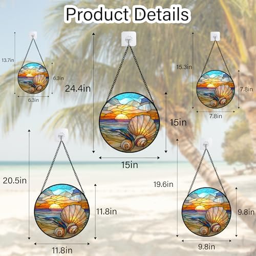 Ocean Stained Glass Window Hanging Suncatcher Beach Gifts for Women 12" - Image 6