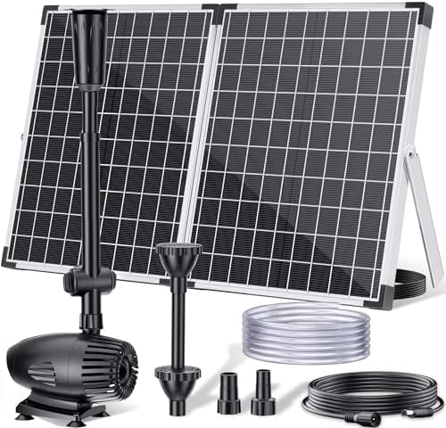 POPOSOAP 55W Solar Fountain Pump for Outdoor Pond, 480GPH Solar Pond Pump with Dry-Run Protection, Solar Powered Water Pump with PVC Tubing, 17Ft Cord for Ponds, Garden, Waterfall, Hydroponics by POPOSOAP