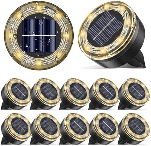 vighep Mini Solar Ground Lights, 12 Pack Solar Lights Outdoor Waterproof, Upgraded LED Flat Landscape Lighting for Outside Pathway Garden Patio Yard Driveway,Warm White by Vighep