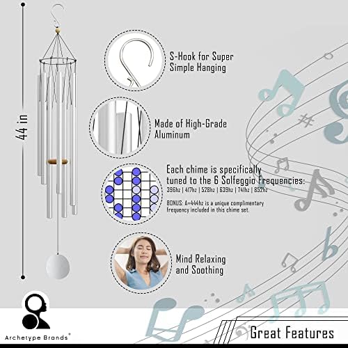Wind Chimes for Outside and Inside – 44 inch – 528hz Solfeggio Healing Tones - Silver - Image 4