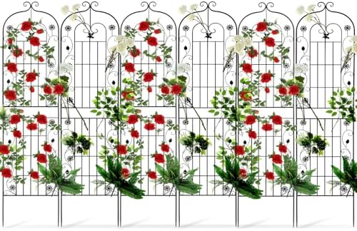 Blulu 6 Pack 87 x 20in Metal Garden Trellis for Climbing Plants Outdoor Tall Trellis Black Rustproof Decorative Plant Lattice Panels for Roses Jasmine Vine Flower Vegetable Support by Blulu