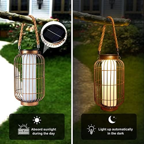 pearlstar Large Solar Powered Lantern Outdoor-Heavy Duty Metal Hanging Lights Decorative Solar Table Lamp Waterproof for Outside Patio Yard Garden Porch Tabletop Decor (Copper) - Image 5