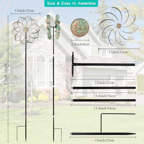13" Metal Wind Spinner with Stake,Kinetic Wind Sculptures for Yard - Image 3