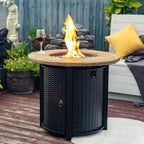 30'' Concrete Round Gas Fire Pit, 50,000 BTU Steel Outdoor Fire Tables, Fire Table with Lid, Add Warmth & Ambience to Gatherings and Parties On Patio Deck Garden Backyard. - Image 6