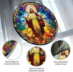 Christ Jesus Decor Stained Glass Suncatcher - Window Wall Hanging Ornament UV-Print Glass Panel Sun Catcher - Decoration for Home Garden Christmas Party Wedding Housewarming Gift - Image 2