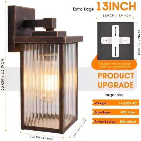 13" Black Brush Gold Outdoor Wall Light, All-Metal Frame Porch Light - Image 6