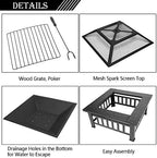Outvita 32in Fire Pit Table, Outdoor Square Metal Firepit Table with Fire Bowl, Mesh Cover and Fire Poker for Patio Yard Garden Camping - Image 4