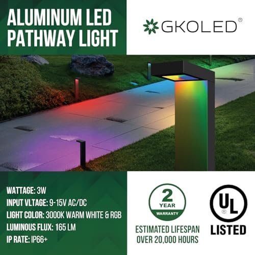 GKOLED 4 Pack Low Voltage Landscape Pathway Light Fixture, 9-15V AC DC Outdoor Walkway Lighting with APP Control, Color Changing Warm White for Yard Lawn, Stake, Die-cast Aluminum Housing - Image 2