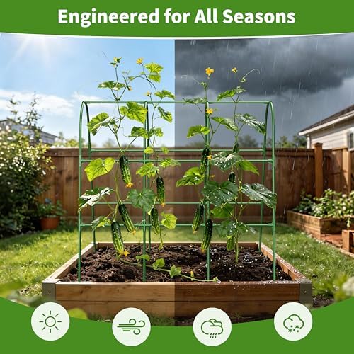 Cucumber Trellis for Raised Bed,U-Shape Garden Trellis for Climbing Plants Outdoor, Metal Arch Vegetables Trellis, Plant Support for Vine (Green, 47.2x47.2 X21.6) - Image 6
