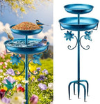 Daoeny Bird Bath for Outside, 42In Vintage Freestanding Birdbaths for Outdoors, Double Metal Bird Bath Feeder Bowls for Garden Patio Yard Lawn Decor, Upgraded 5-Pronged Base (Blue) by Daoeny