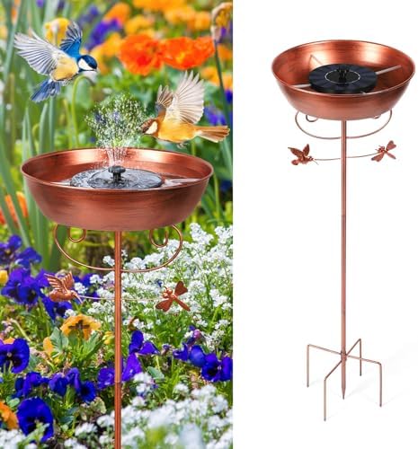 Bird Bath with Solar Fountain Freestanding Birdbaths for Outdoor, Bronze by YAHKBTENBrand