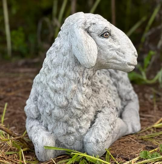 Concrete Lamb Statue Laying Sheep Sculpture Lamb Stone Garden Decor - Image 5