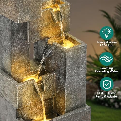 32.5" Outdoor Water Fountain LED Cascading Waterfall 5-Tier - Image 6