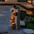 27'' Solar Powered Water Fountain Outdoor, Cascading Stones & Broken Earthenware Waterfall Fountain, Natural Relaxing Water Feature for Garden, Patio, Yard Landscape Decor - Image 7