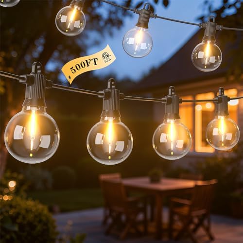G40 LED Outdoor String Lights, 500FT Waterproof IP65 Hanging Patio Lights by FOOMAN
