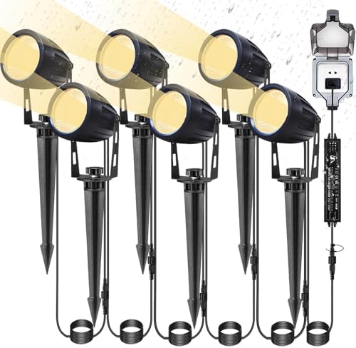 Low Voltage Landscape Lighting 6 Pack, 12V LED Outdoor Landscape Spotlights Outside Graden Pathway Lights, Plug in Spot Lights with Waterproof Transformer for House Yard Flag Tree Lawn Decor by Ucomeuni