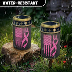 Poceacles Solar Outdoor Lights Solar Grave Lights Cemetery Candles Decorative LED Automatic Flameless Candle, Pink Ribbon American Flag, Pack of 2 - Image 6