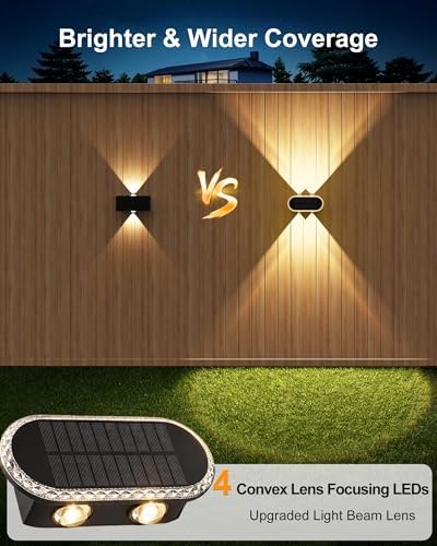 Solar Fence Lights Outdoor: 10 Pack IP65 Waterproof Wall Light Dual Up Down - Image 3