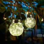 2 Packs Hanging Outdoor Solar Lanterns Decorative Lights 30 LED Waterproof Cracked Glass Jar Garden Lights for Court Yard Patio Pathway by Unknown