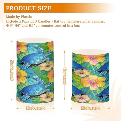 Blue Hawaiian Honu Sea Turtles Flameless Candles with Remote Control Candles with Timer Waterproof Electronic Lights Glitter Led for Night Battery Operated Pillar 2-Piecing Set - Image 3