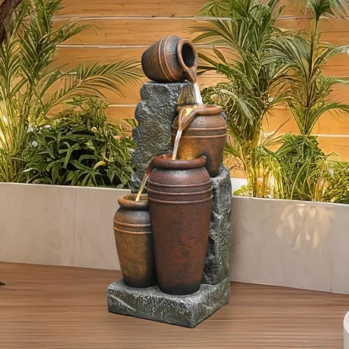 34'' Outdoor Garden Water Fountain with Lights, Large Patio Water Feature - Image 4