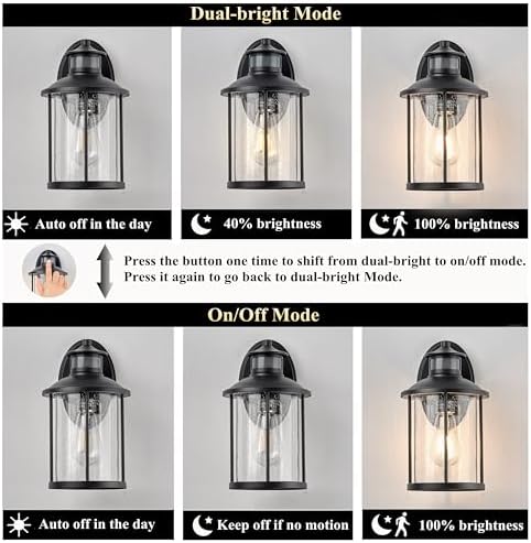 MICSIU 100W Max Black 3 Modes Motion Sensor Security Outdoor Wall Light - Image 5