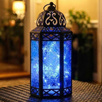 Vela Lanterns Decorative Indoor Fairy Light Candle Holder, Blue, L by VelaCandleLanterns