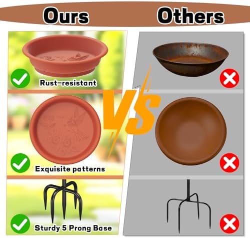 Bird Bath for Outside, 40In Freestanding Birdbaths & Feeder, Brown - Image 4