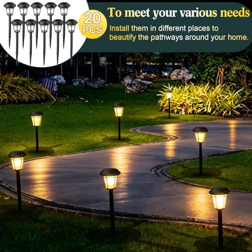Tuanse 20 Pack Solar Pathway Lights Outdoor - Waterproof LED Bulk Solar Landscape Walkway Lights for Yard Garden Patio Lawn Decoration (Warm Light) - Image 7