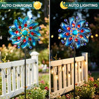360° Solar Wind Spinners for Yard and Garden - Outdoor Metal Wind Sculptures & Spinners, Red Blue Kinetic Art with Solar Powered LED Multi-Color Glass Ball Lights for Patio, Lawn Decor - Image 3