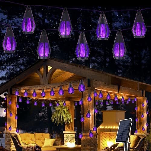 Solar String Lights for Outside, 33Ft Solar Patio Light with 15 Flickering by Jnaurb