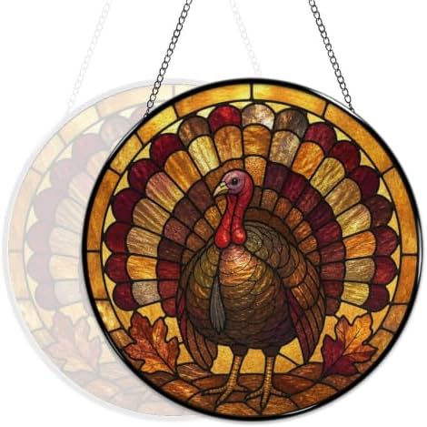 Turkey Stained Glass Suncatcher 11.8" Colorful Window Hanging Ornament, Sun Catcher Decor for Bathroom Front Door Living Room Home Wall Garden - Image 5