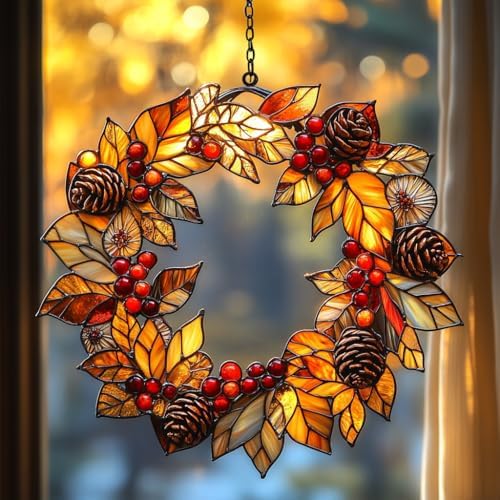 Autumn Floral Wreath Acrylic Suncatcher by AVAGAN