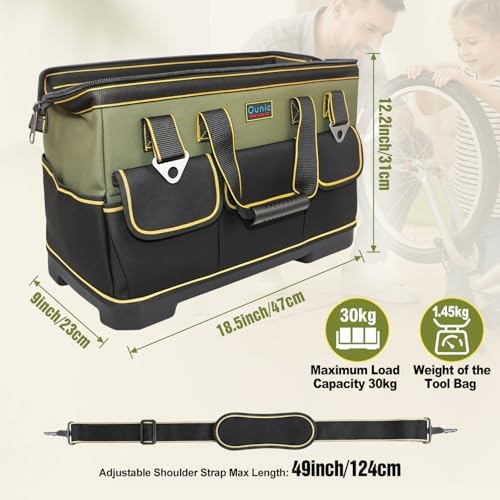 18 Inch Heavy Duty Tool Bag, 16-Pocket Tool Box Organizer, Green - Image 2