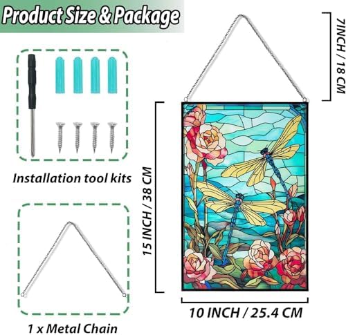 Stained Glass Window Hanging, Dragonfly Suncatchers for Windows Hanging, Handcrafted Sun Catchers Indoor Window Panel for Home Decor, Gift for Mom, Wife, Friends, Rectangular W10 xH15 - Image 5