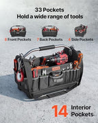 VEVOR Tool Bag, 16.1 Inch, 33-Pocket Open Top Tool Tote, Portable Electrical Maintenance Toolbox Organizer Storage with Hard Plastic Base, Adjustable Shoulder Strap, for Professionals DIY & Jobsite - Image 2