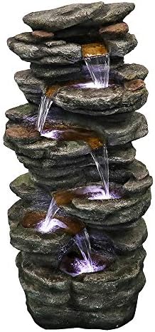 PeterIvan 6-Tier Rockery Outdoor Relaxing Water Fountain - 40” H Outdoor Waterfall Fountain with LED Light for Home&Office Decor, Stone-Liking Cascading Relaxation Garden Fountains for Patio, Garden - Image 6