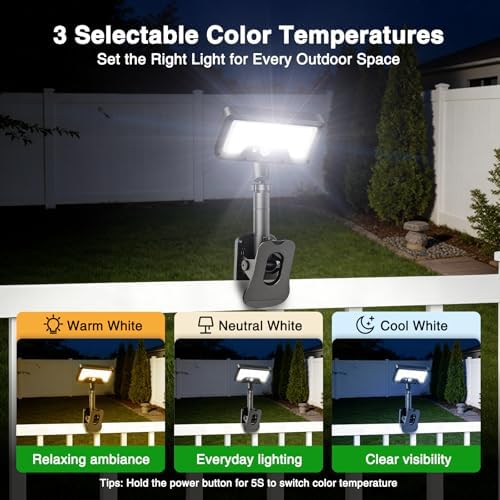 iMaihom Clip On Solar Lights Outdoor with Motion Sensor, 92 LED 600LM Solar Fence Lights, Warm/Neutral/Cool White, 360° Adjustable, IP65 Waterproof Security Light for Deck, Gutter, Porch (4, Black) - Image 2