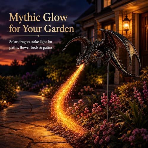 Solar Dragon Fire Garden Light Stake, Dragon Outdoor Figurine Lights Stake - Image 2