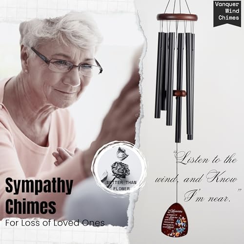 Memorial Wind Chimes for Loss of Loved One, Windchimes in Memory of a Loved One, Sympathy Gift Baskets, Bereavement Condolence Gifts, Memorial Gifts for Loss of Mom, 32" Sympathy Butterfly, Black - Image 5