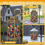 Solar Lantern Outdoor Waterproof Colorful Stained Glass Abstract Mosaic Vibrant Patterns Garden Decor LED Hanging Solar Lights Tabletop Lamp Gifts for Women Mom Outside Yard Patio Porch - Image 3