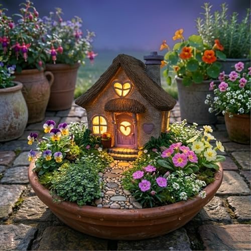 PRETMANNS Solar Fairy House for Outside, Lavender, 7.56" High - Image 2