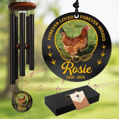 Personalized Chicken Memorial Wind Chime, Custom Name & Year Forever Loved, Sympathy Gift Backyard Garden Outdoor Deep Tone Windchimes by CSKIS-PersonalizedGifts